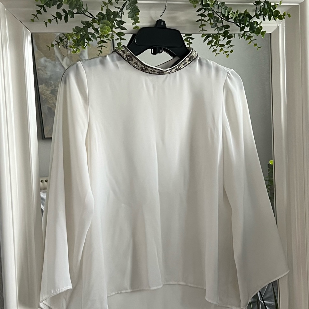 Zara Cream Embellished 3/4 Sleeve Blouse